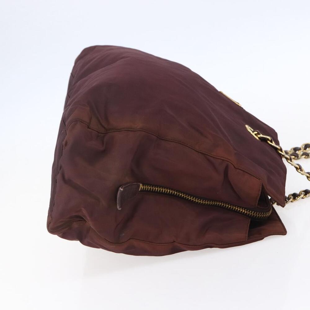 PRADA Chain Tote Bag Nylon Bordeaux Gold Auth ar13821 - Picture 4 of 16